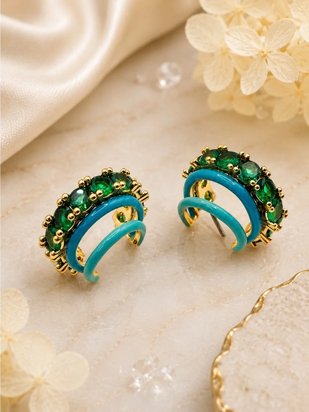 Kate Spade Hint of Shimmer Stacked Huggie Earrings in Turquoise.